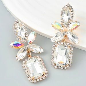 nOir rhinestone wedding statement geometric dangle earrings- New